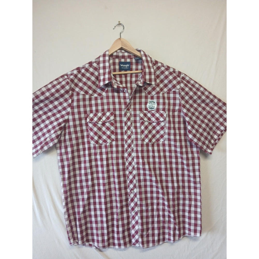 Wrangler Western Pearl Snap Button Up Short Sleeve Red Checkered Size 2xL Tall